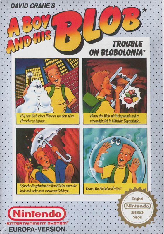 A Boy and His Blob Trouble on Blobolonia box art for NES